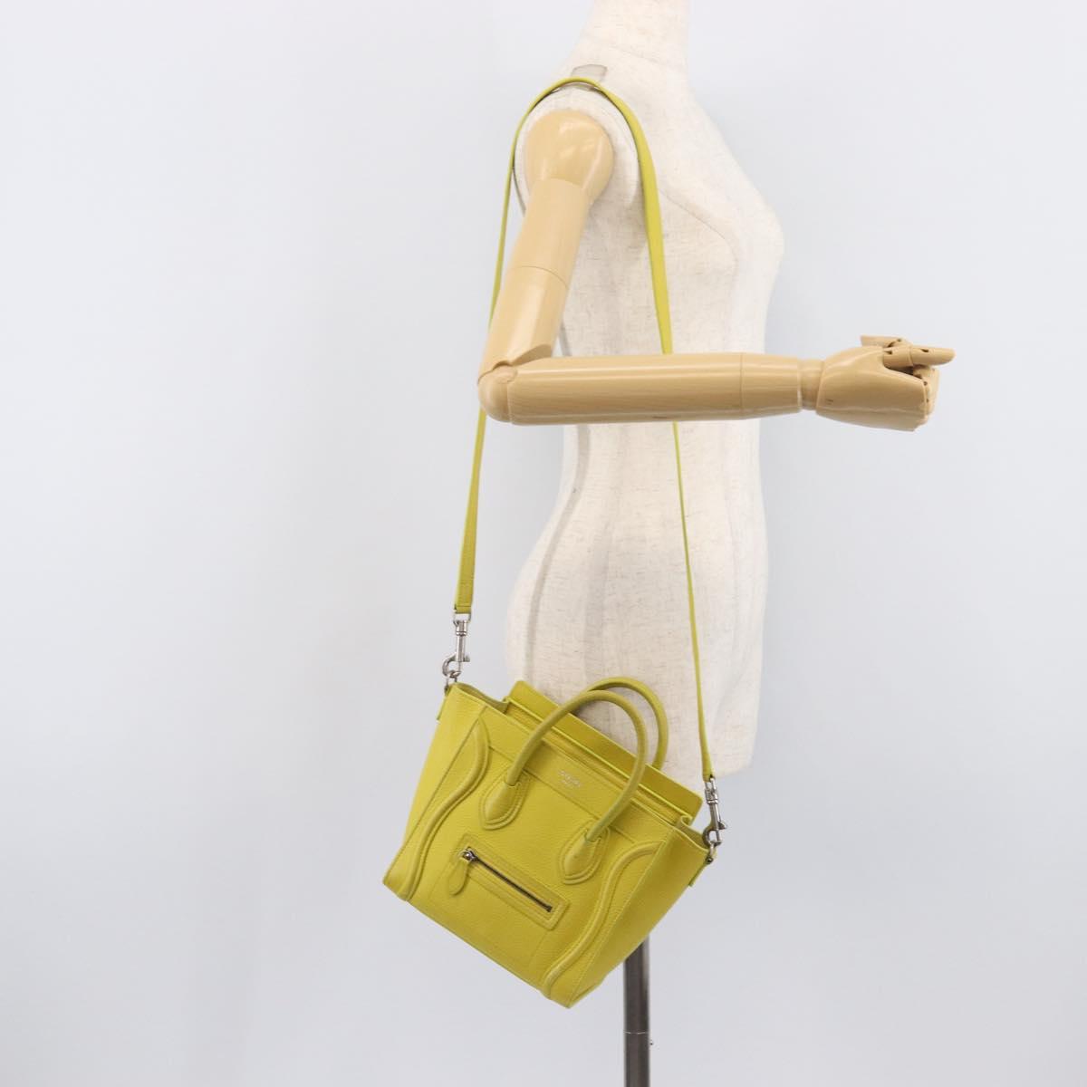 CELINE Luggage Nano Shopper Hand Bag Leather 2way Yellow Silver Auth 211487A