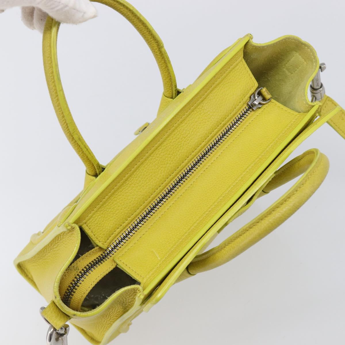 CELINE Luggage Nano Shopper Hand Bag Leather 2way Yellow Silver Auth 211487A