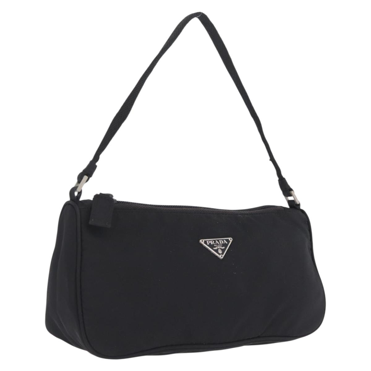 PRADA Accessory Pouch Nylon Black Silver Auth 211493A