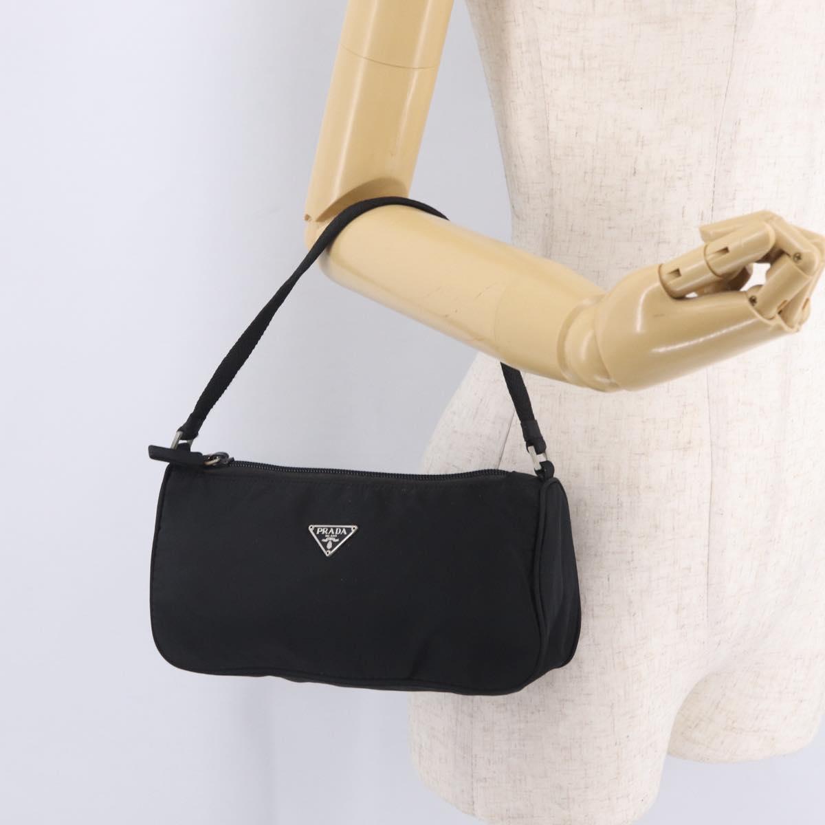 PRADA Accessory Pouch Nylon Black Silver Auth 211493A