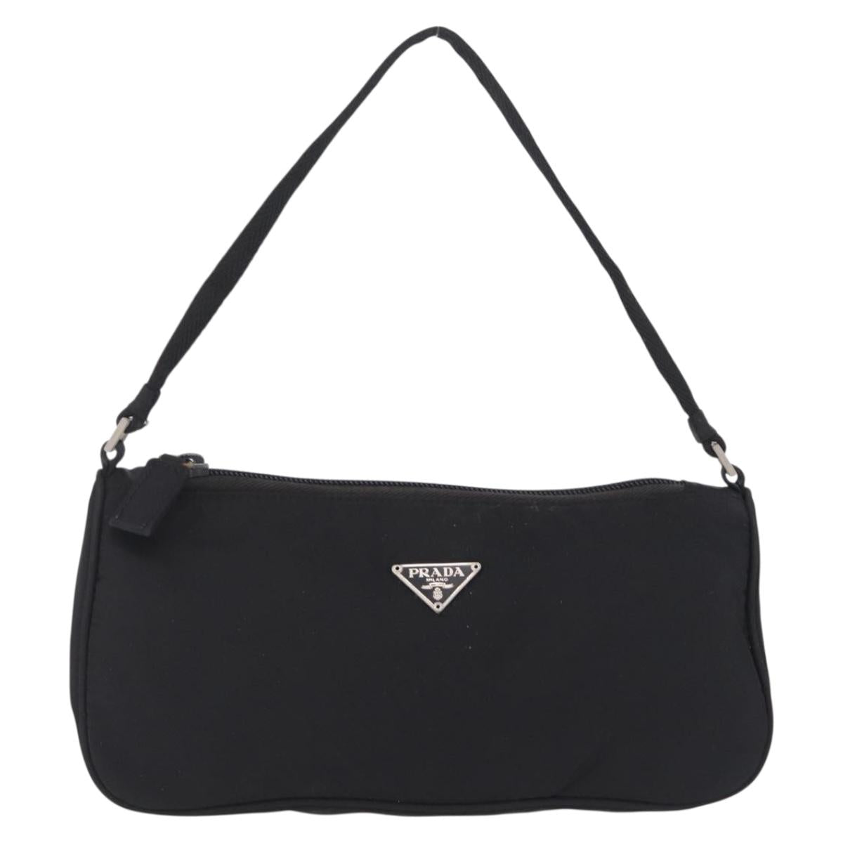 PRADA Accessory Pouch Nylon Black Silver Auth 211493A