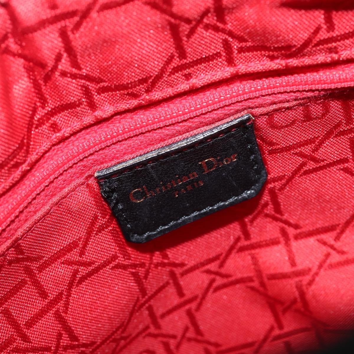 Christian Dior Canage Lady Dior Hand Bag Lamb Skin Black Gold Tone Auth 211495V