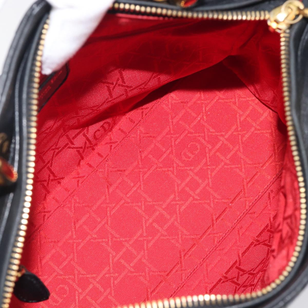 Christian Dior Canage Lady Dior Hand Bag Lamb Skin Black Gold Tone Auth 211495V