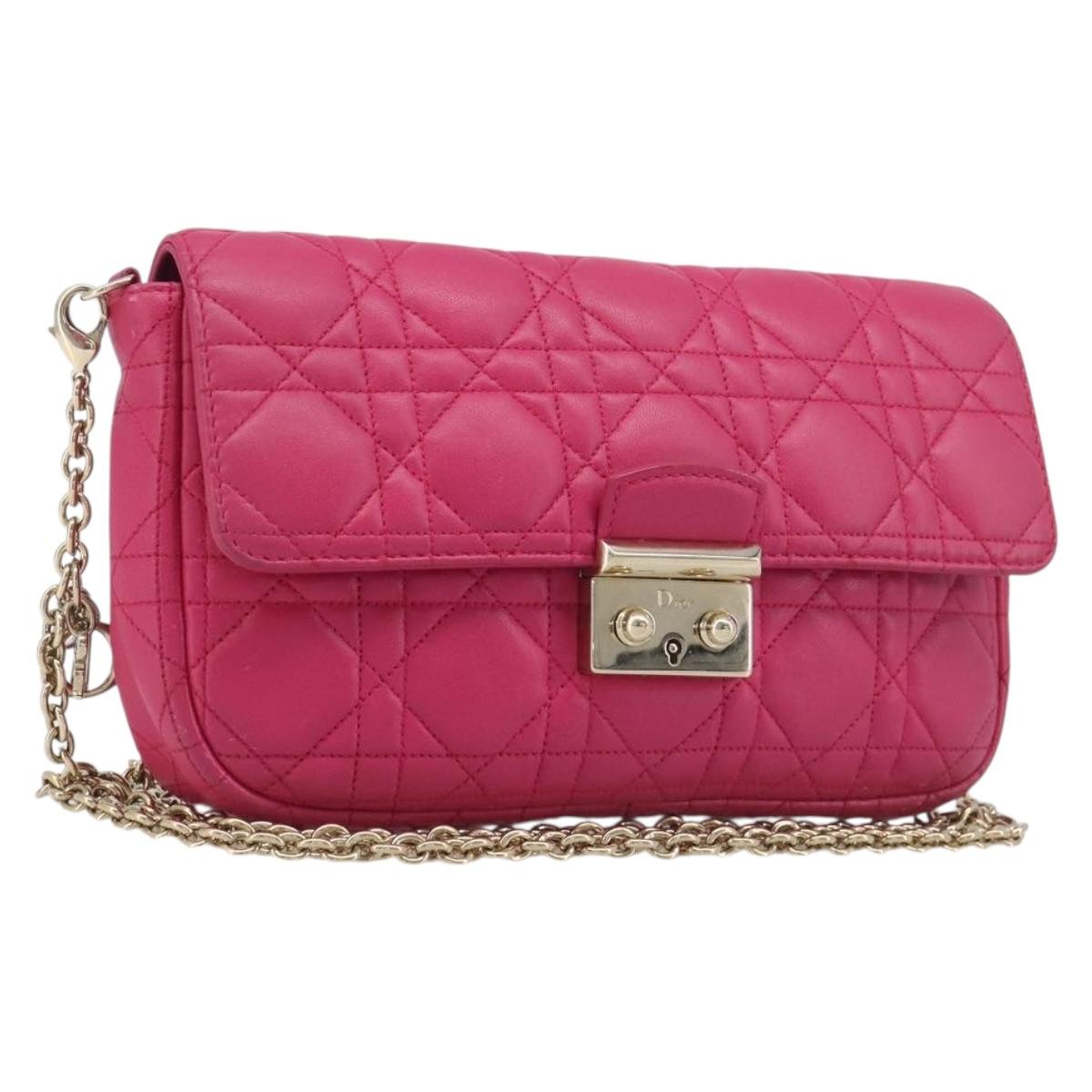 Christian Dior Canage Chain Shoulder Bag Lamb Skin Pink Gold Tone Auth 211496V