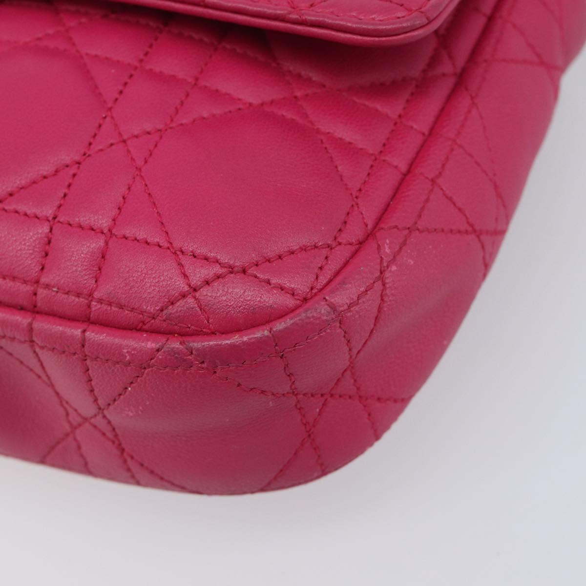 Christian Dior Canage Chain Shoulder Bag Lamb Skin Pink Gold Tone Auth 211496V