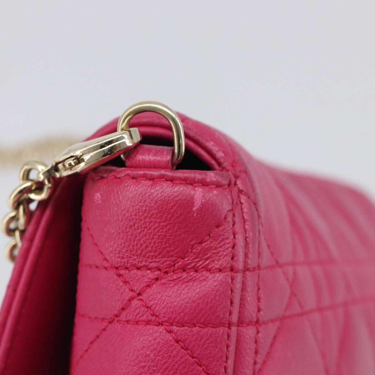 Christian Dior Canage Chain Shoulder Bag Lamb Skin Pink Gold Tone Auth 211496V