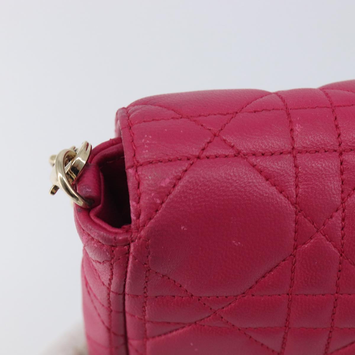 Christian Dior Canage Chain Shoulder Bag Lamb Skin Pink Gold Tone Auth 211496V