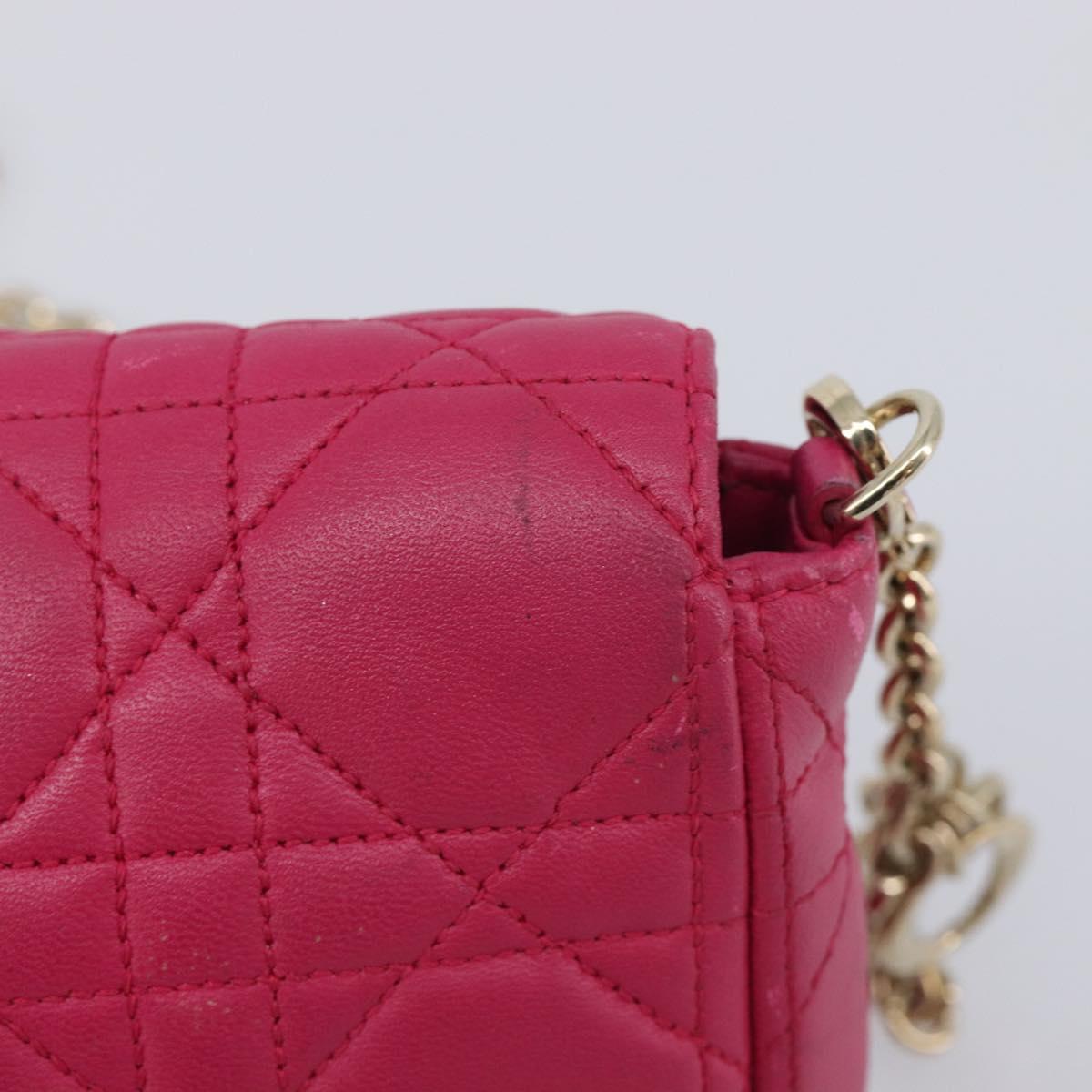 Christian Dior Canage Chain Shoulder Bag Lamb Skin Pink Gold Tone Auth 211496V
