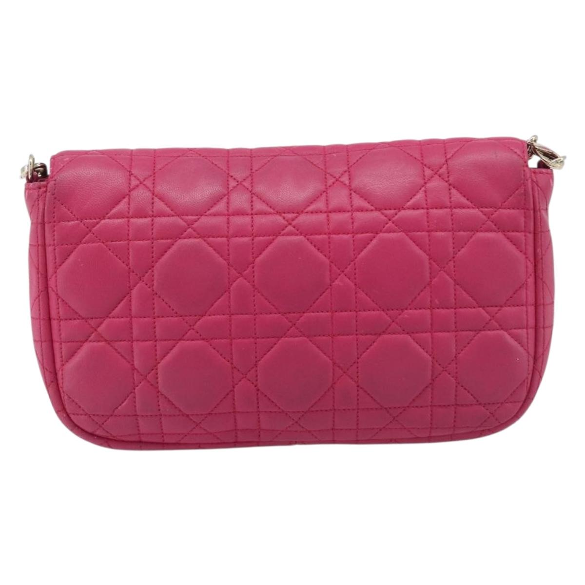 Christian Dior Canage Chain Shoulder Bag Lamb Skin Pink Gold Tone Auth 211496V