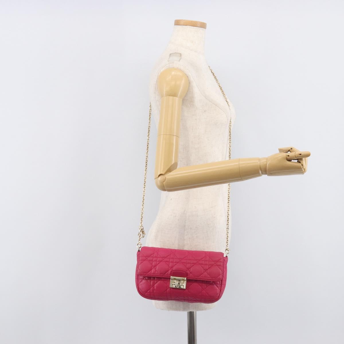 Christian Dior Canage Chain Shoulder Bag Lamb Skin Pink Gold Tone Auth 211496V