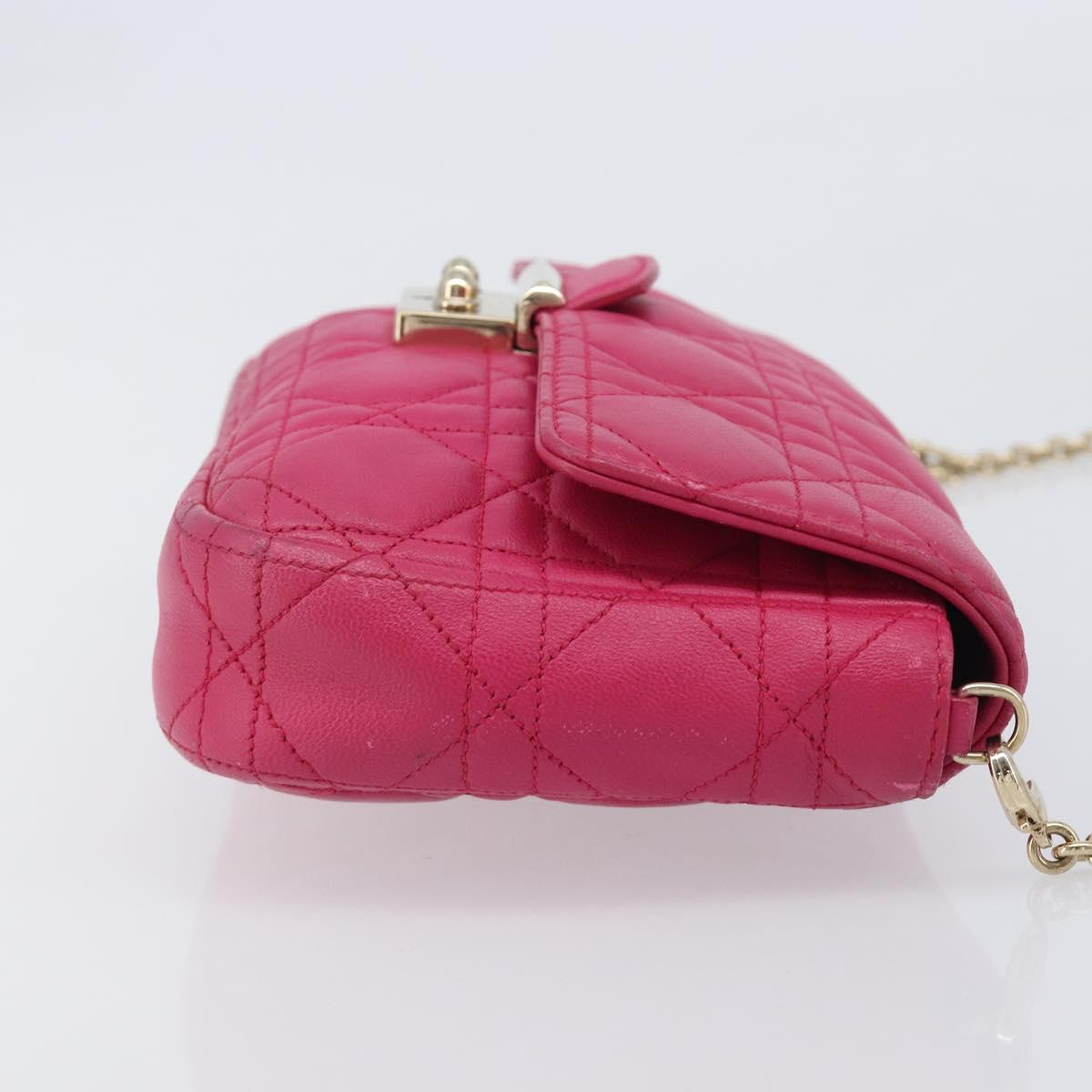 Christian Dior Canage Chain Shoulder Bag Lamb Skin Pink Gold Tone Auth 211496V