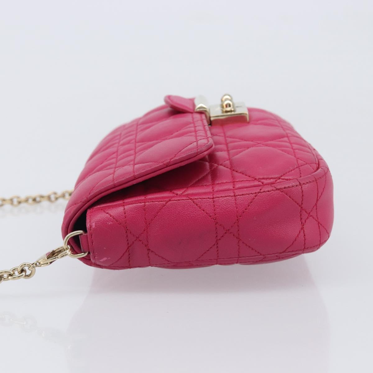 Christian Dior Canage Chain Shoulder Bag Lamb Skin Pink Gold Tone Auth 211496V
