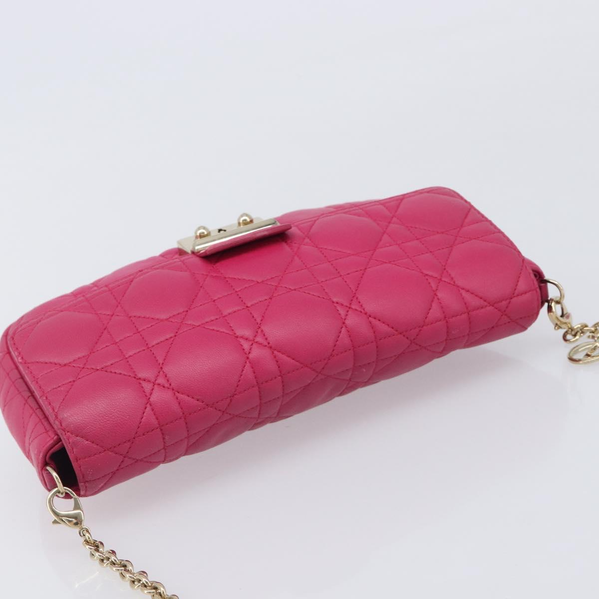 Christian Dior Canage Chain Shoulder Bag Lamb Skin Pink Gold Tone Auth 211496V