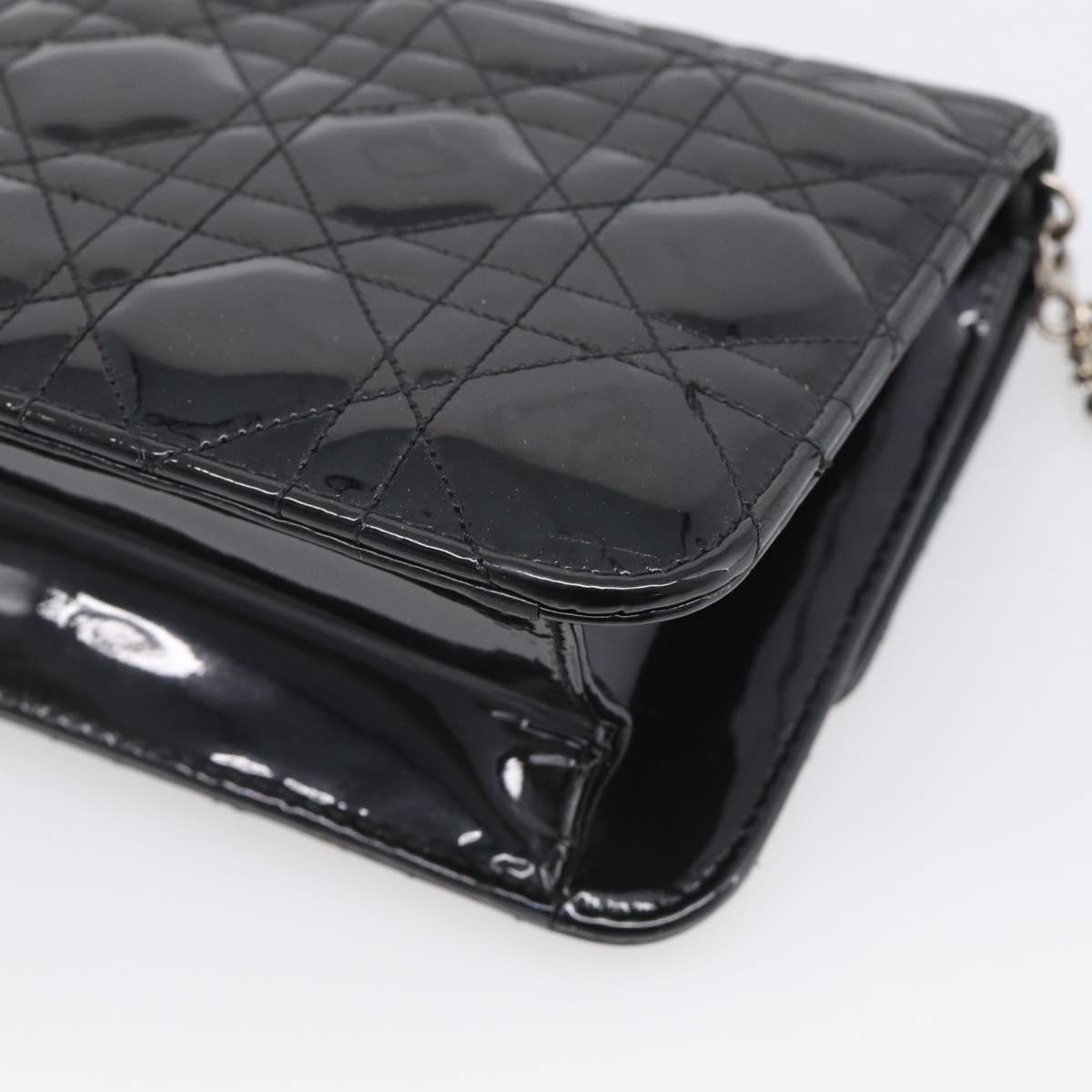 Christian Dior Canage Chain Shoulder Bag patent Black Silver Auth 211498V