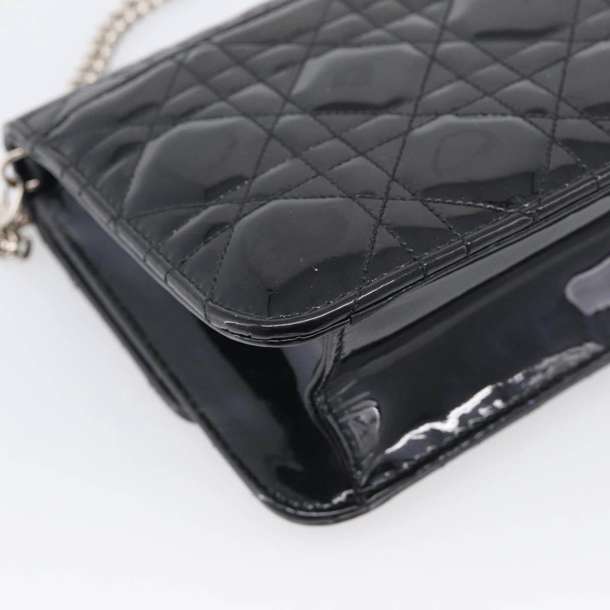 Christian Dior Canage Chain Shoulder Bag patent Black Silver Auth 211498V