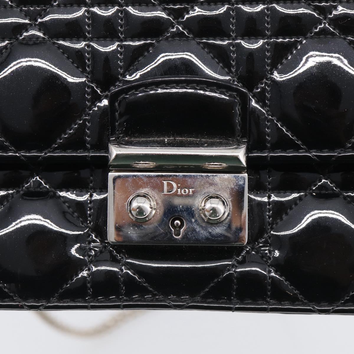 Christian Dior Canage Chain Shoulder Bag patent Black Silver Auth 211498V