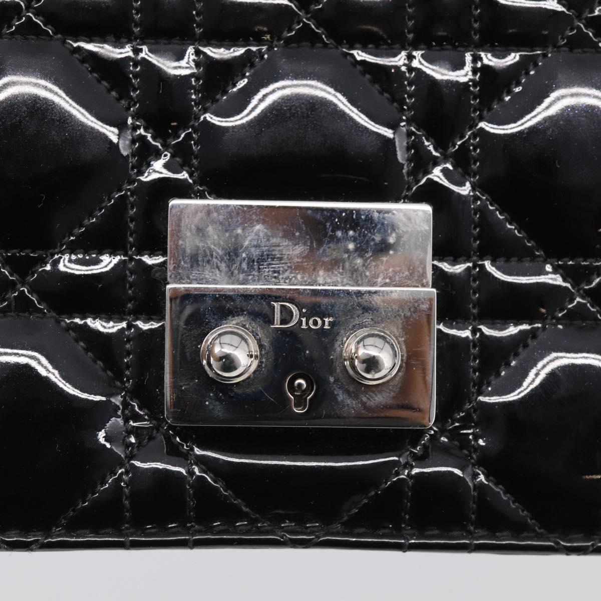 Christian Dior Canage Chain Shoulder Bag patent Black Silver Auth 211498V