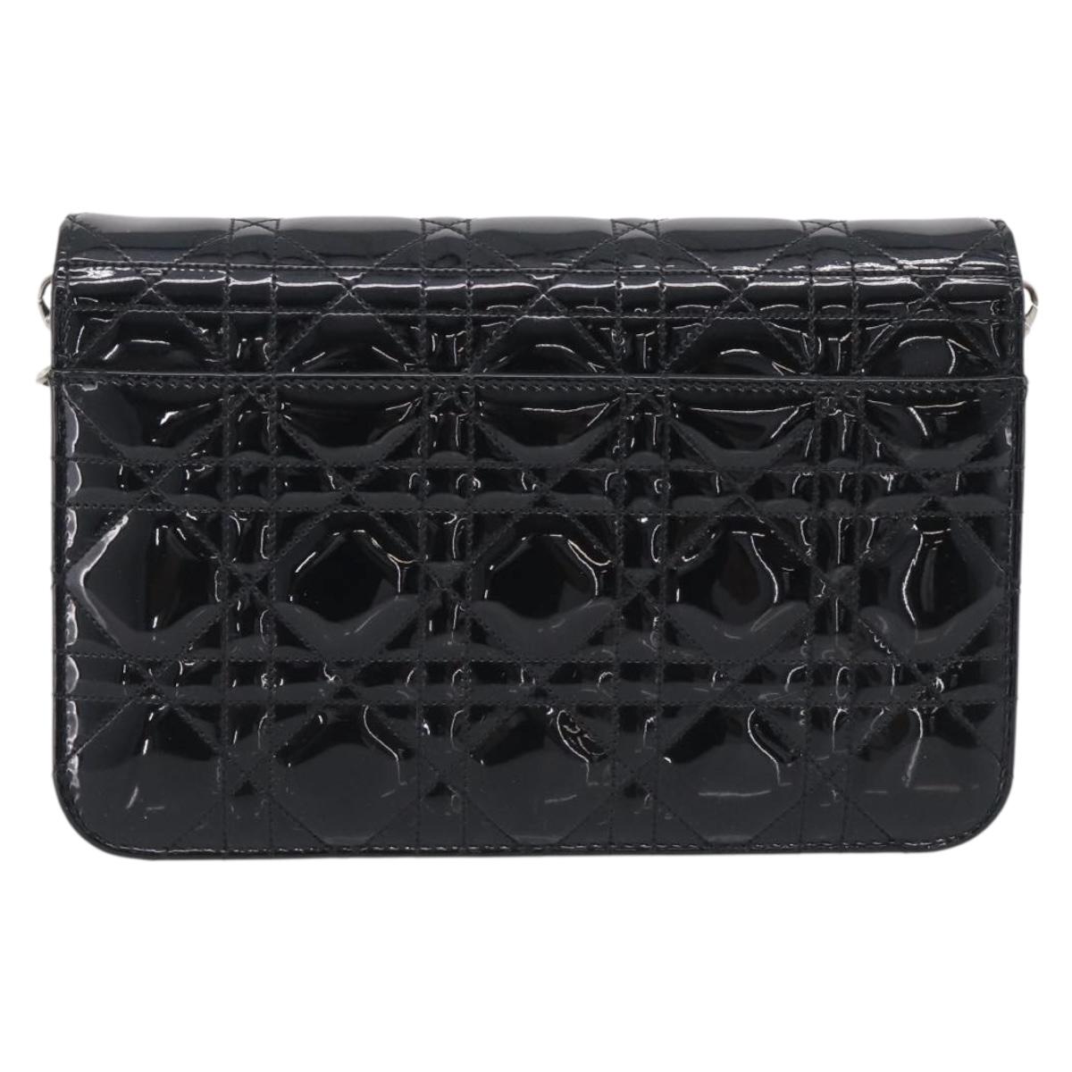 Christian Dior Canage Chain Shoulder Bag patent Black Silver Auth 211498V