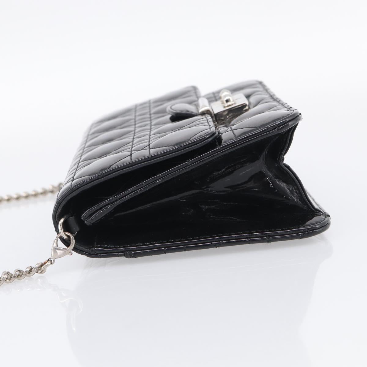 Christian Dior Canage Chain Shoulder Bag patent Black Silver Auth 211498V