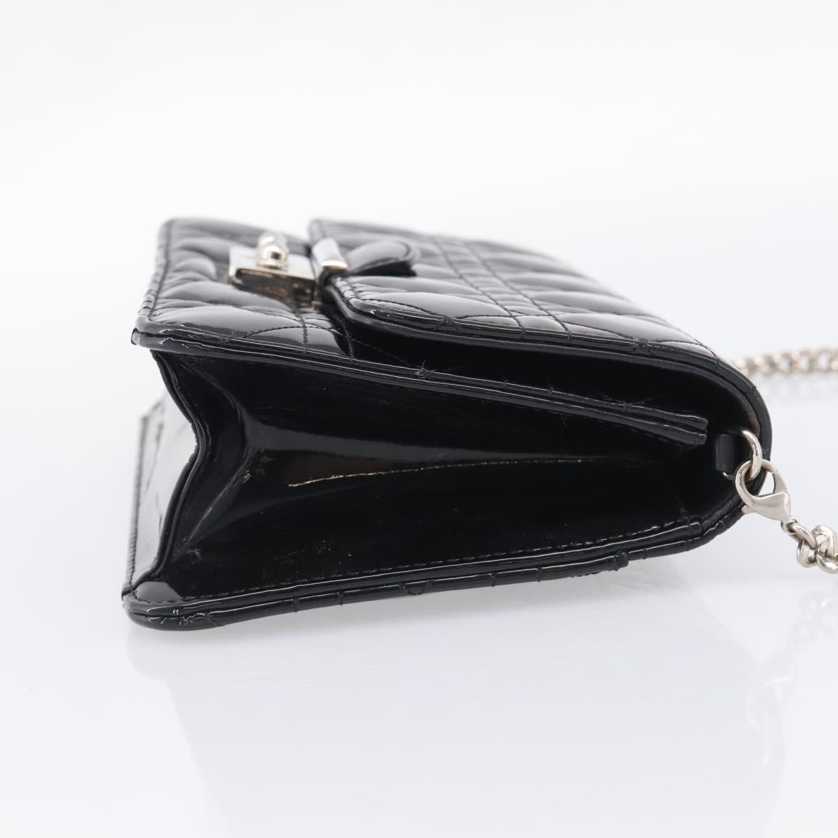 Christian Dior Canage Chain Shoulder Bag patent Black Silver Auth 211498V
