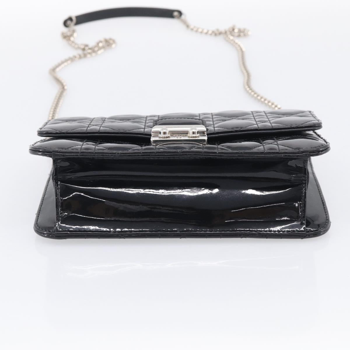 Christian Dior Canage Chain Shoulder Bag patent Black Silver Auth 211498V
