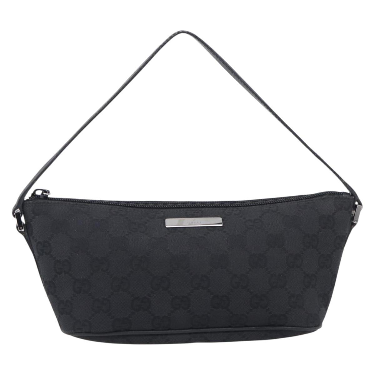 GUCCI GG Canvas Accessory Pouch Black Silver 07198 Auth 211499V