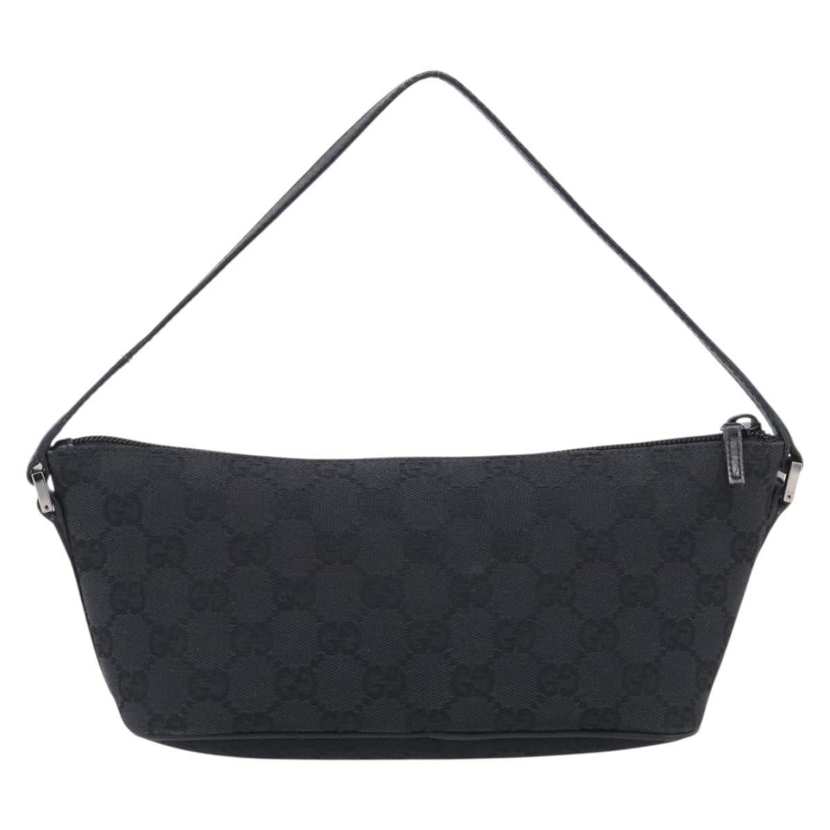 GUCCI GG Canvas Accessory Pouch Black Silver 07198 Auth 211499V