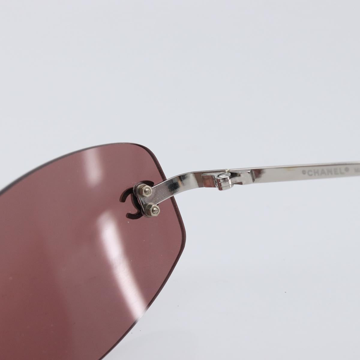 CHANEL COCO Mark Sunglasses Metal Brown Silver CC Auth 211503M