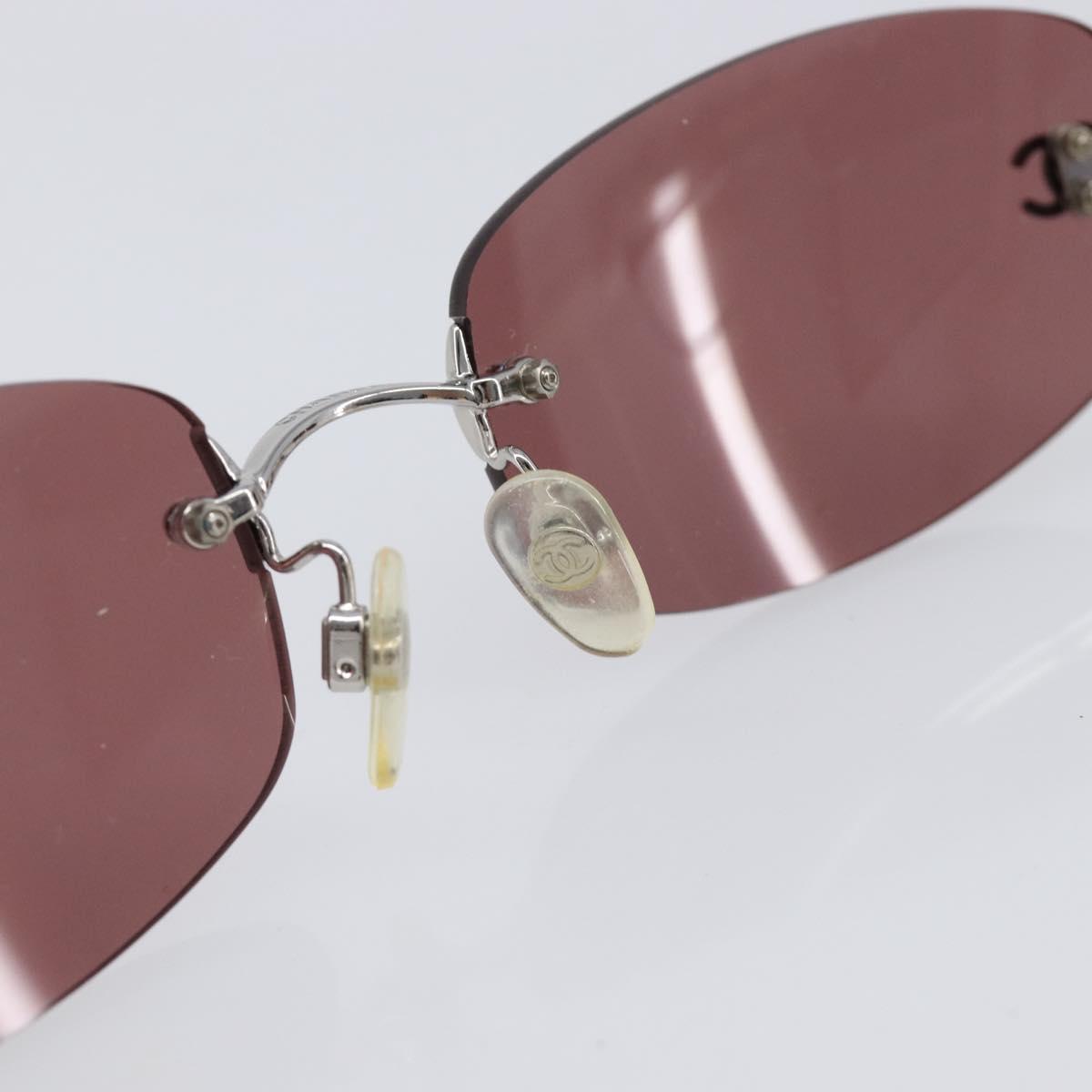 CHANEL COCO Mark Sunglasses Metal Brown Silver CC Auth 211503M