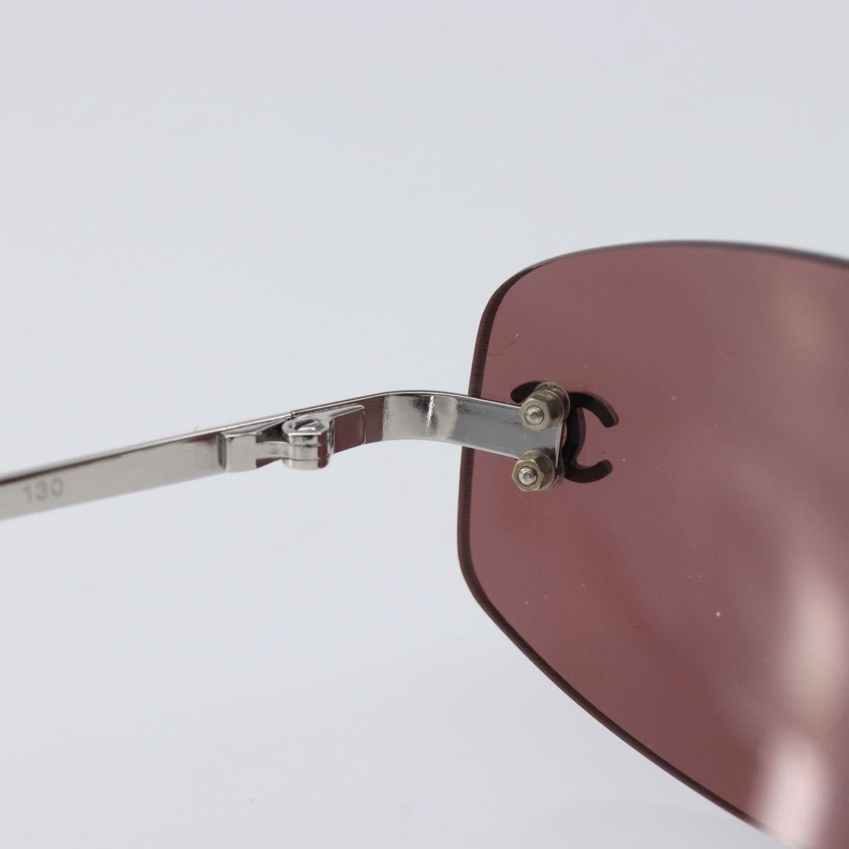 CHANEL COCO Mark Sunglasses Metal Brown Silver CC Auth 211503M