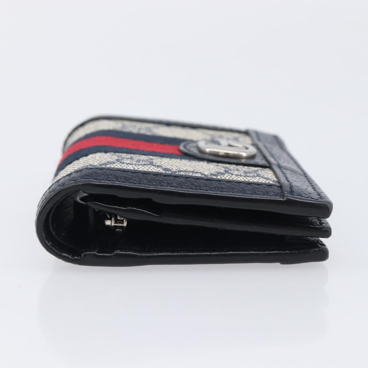 GUCCI GG Supreme Ophidia Sherry Line Wallet PVC Navy Silver 523155 Auth 211508V