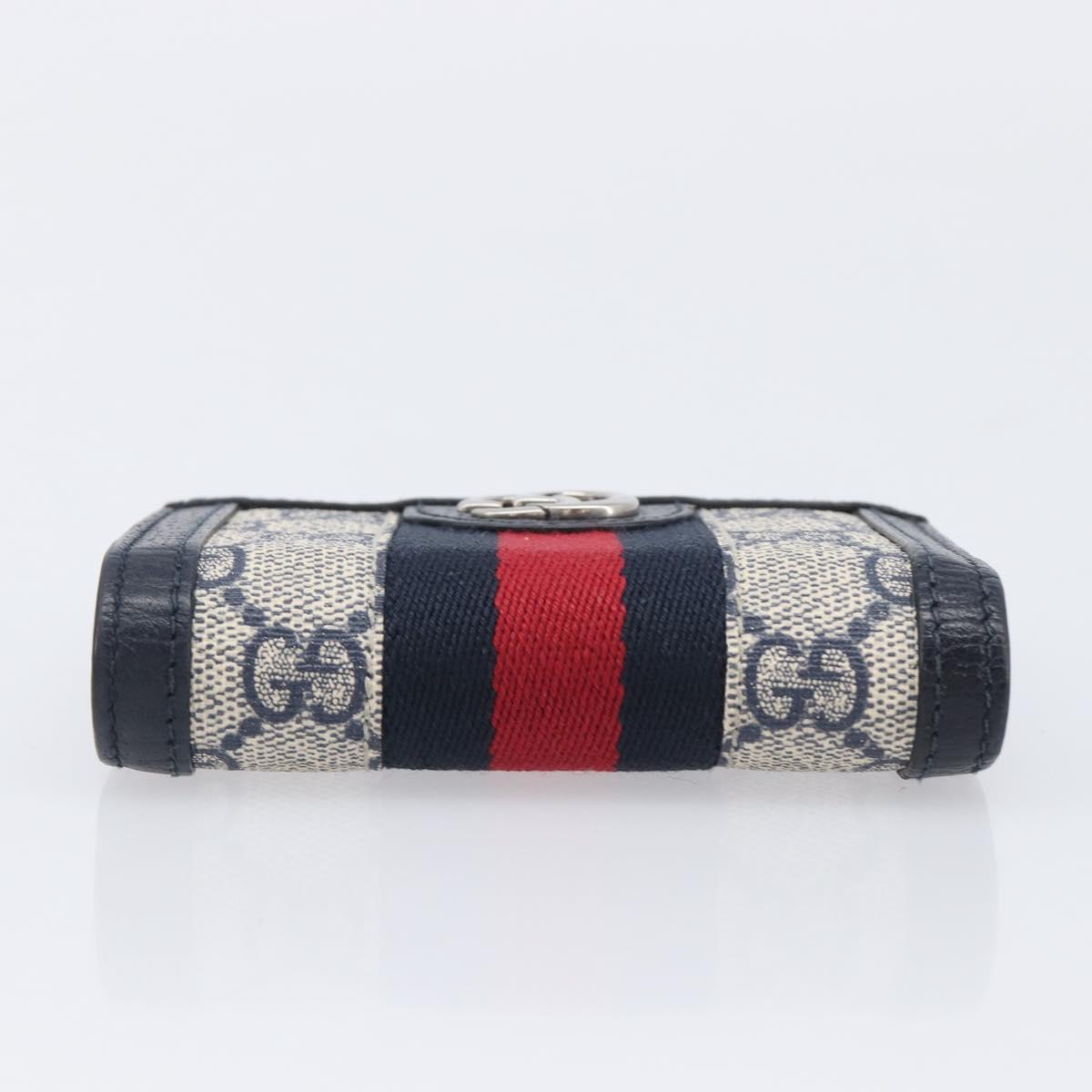 GUCCI GG Supreme Ophidia Sherry Line Wallet PVC Navy Silver 523155 Auth 211508V