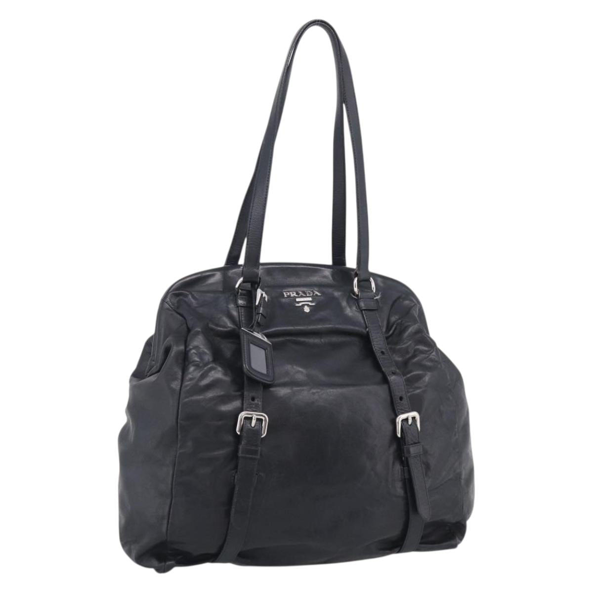 PRADA Vitellolux Tote Bag Leather Black Silver Auth 211512A
