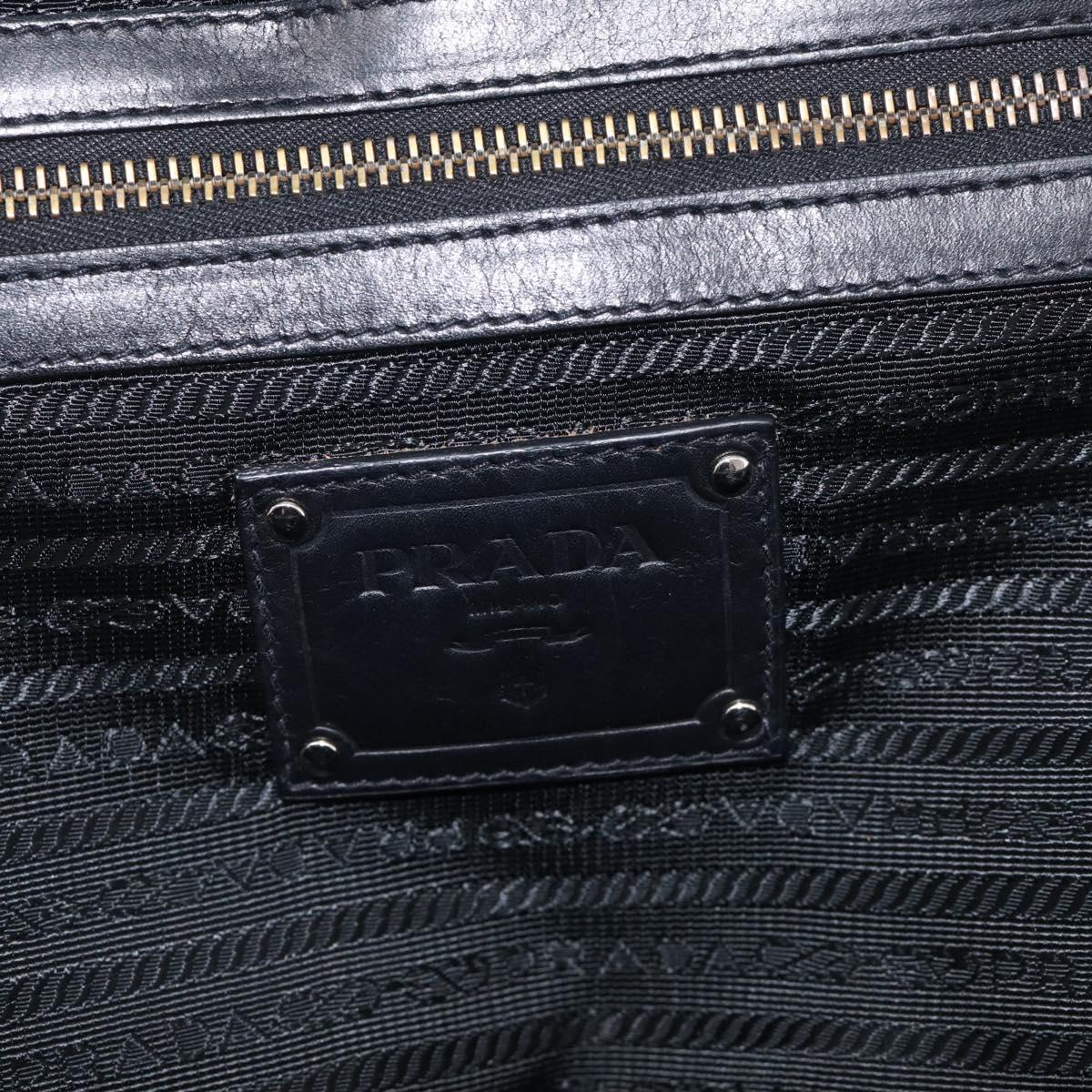PRADA Vitellolux Tote Bag Leather Black Silver Auth 211512A