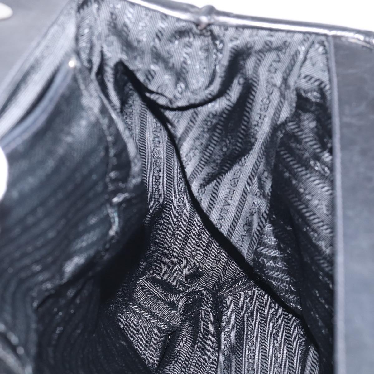 PRADA Vitellolux Tote Bag Leather Black Silver Auth 211512A