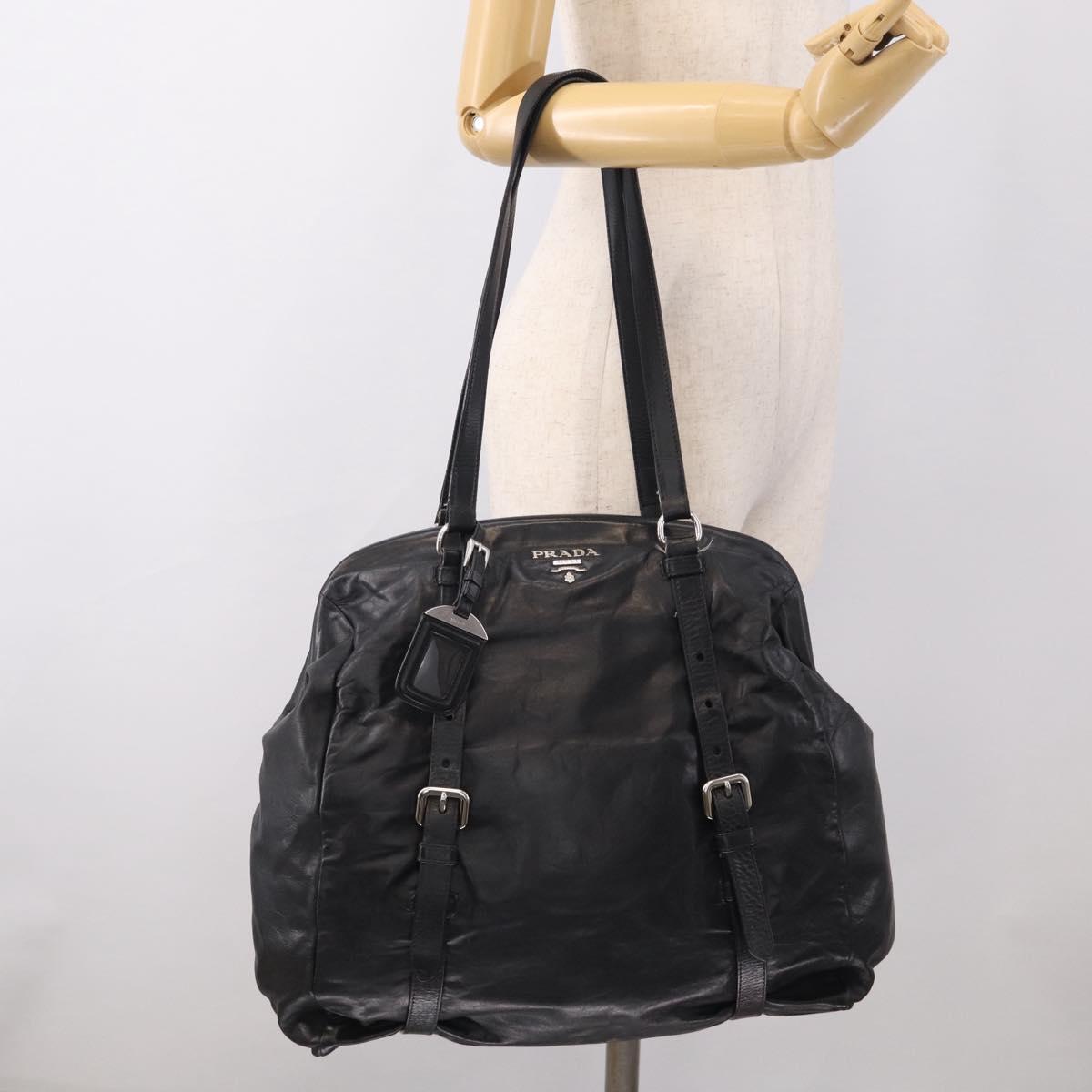 PRADA Vitellolux Tote Bag Leather Black Silver Auth 211512A