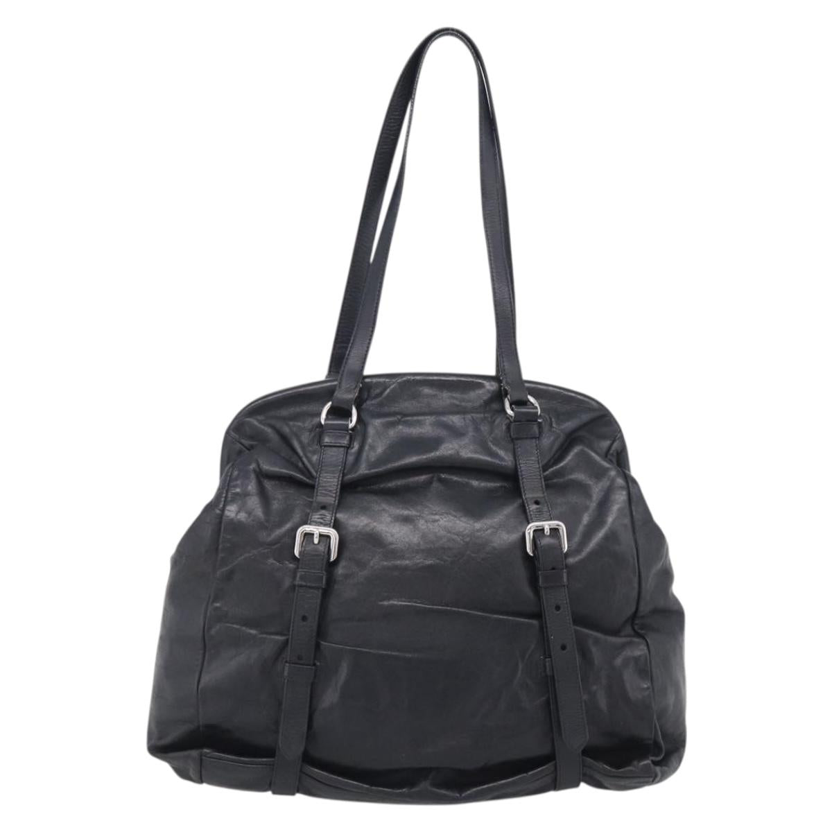 PRADA Vitellolux Tote Bag Leather Black Silver Auth 211512A