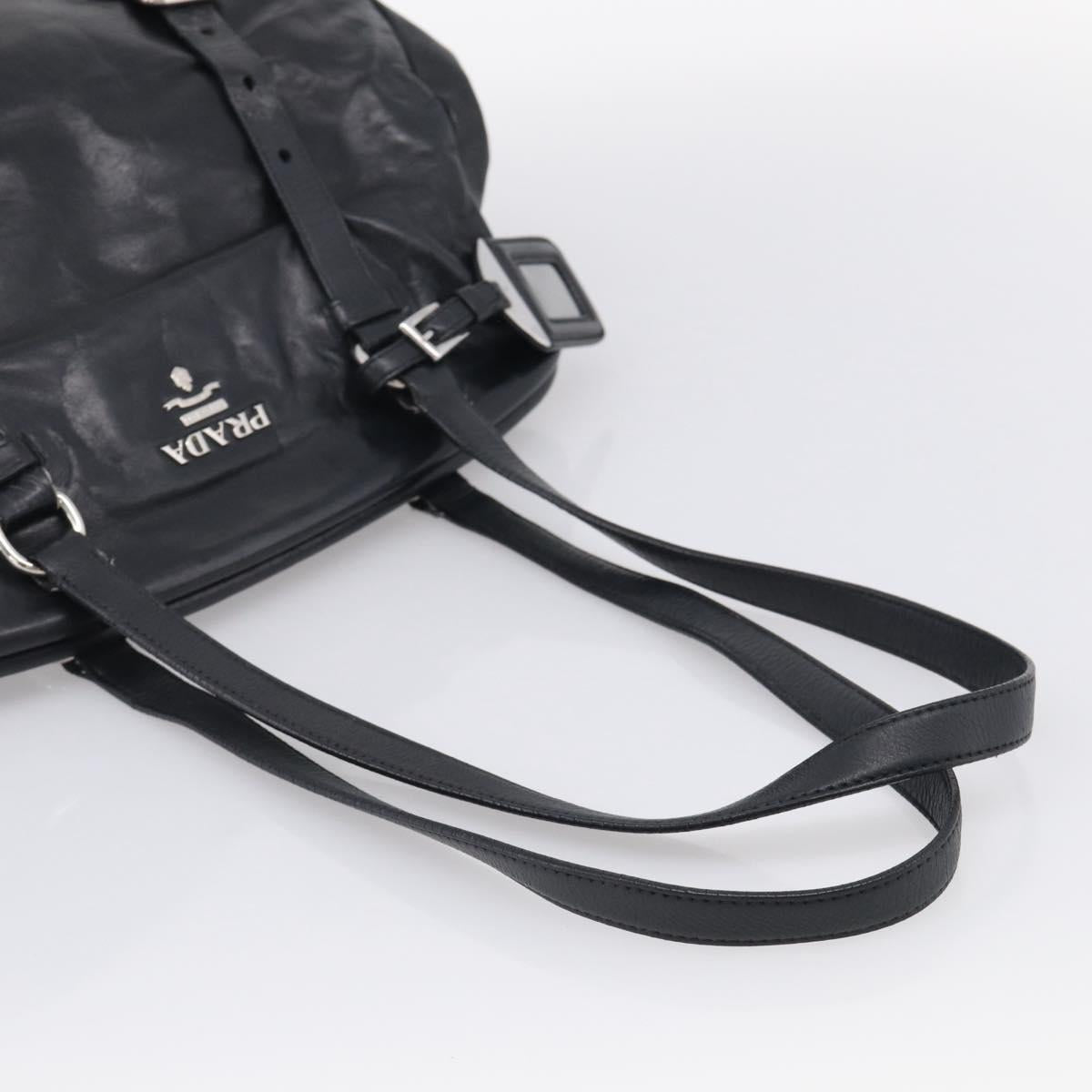 PRADA Vitellolux Tote Bag Leather Black Silver Auth 211512A