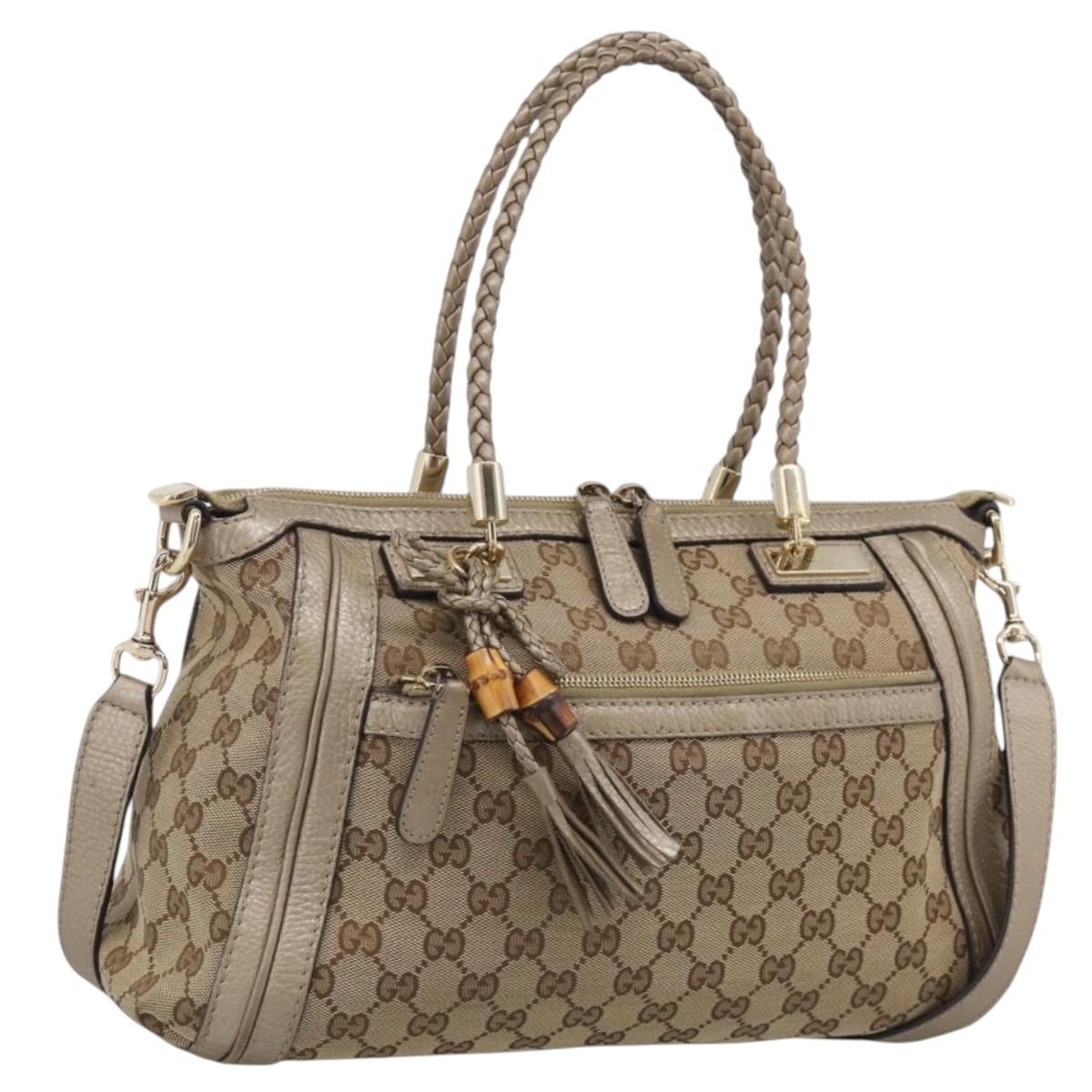 GUCCI GG Canvas Bamboo Hand Bag 2way Beige Gold 282300 Auth 211513V