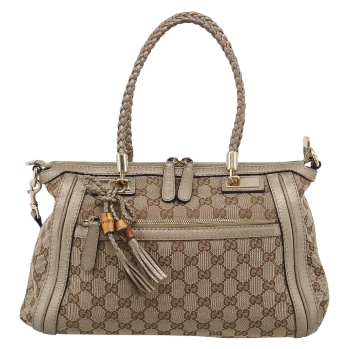 GUCCI GG Canvas Bamboo Hand Bag 2way Beige Gold 282300 Auth 211513V