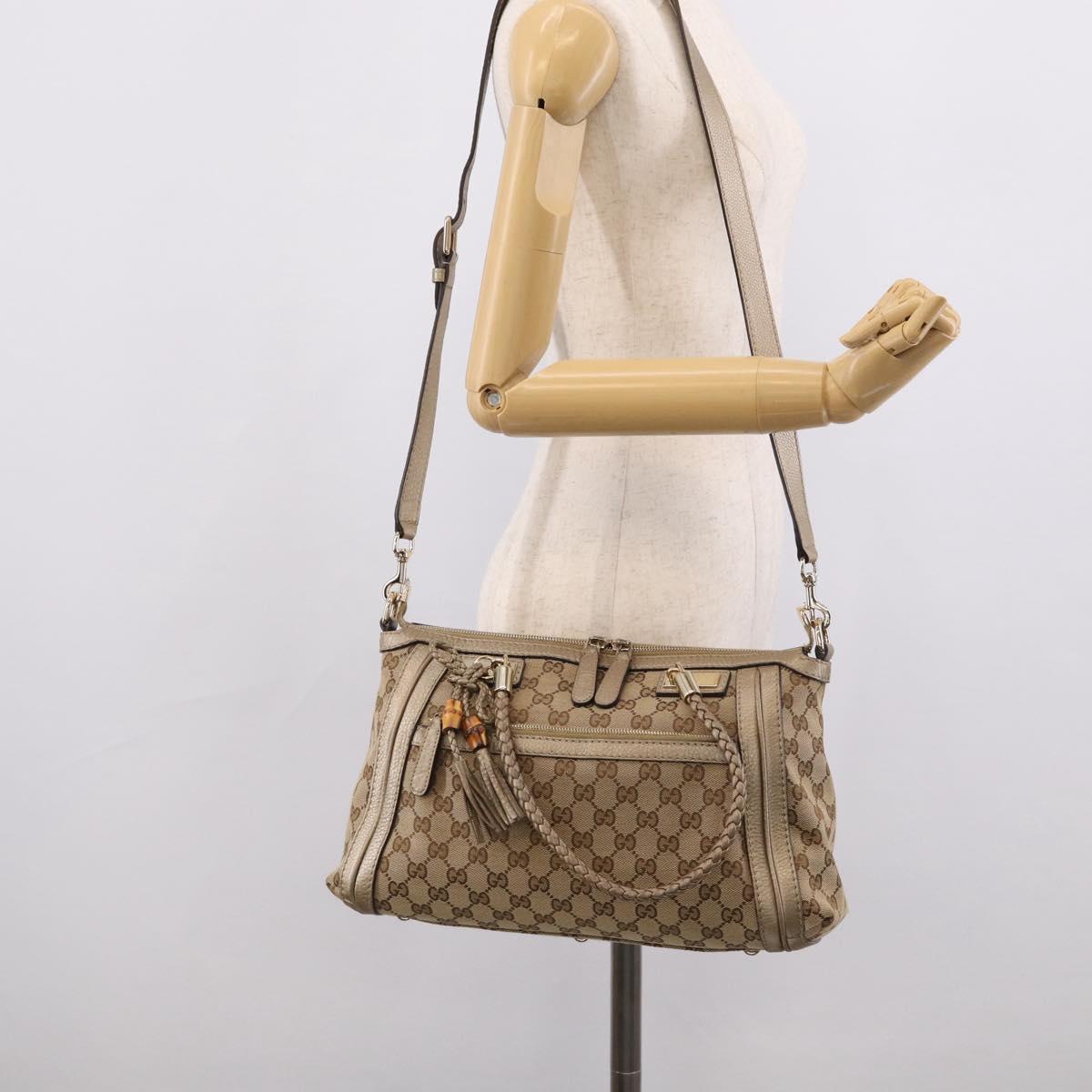 GUCCI GG Canvas Bamboo Hand Bag 2way Beige Gold 282300 Auth 211513V