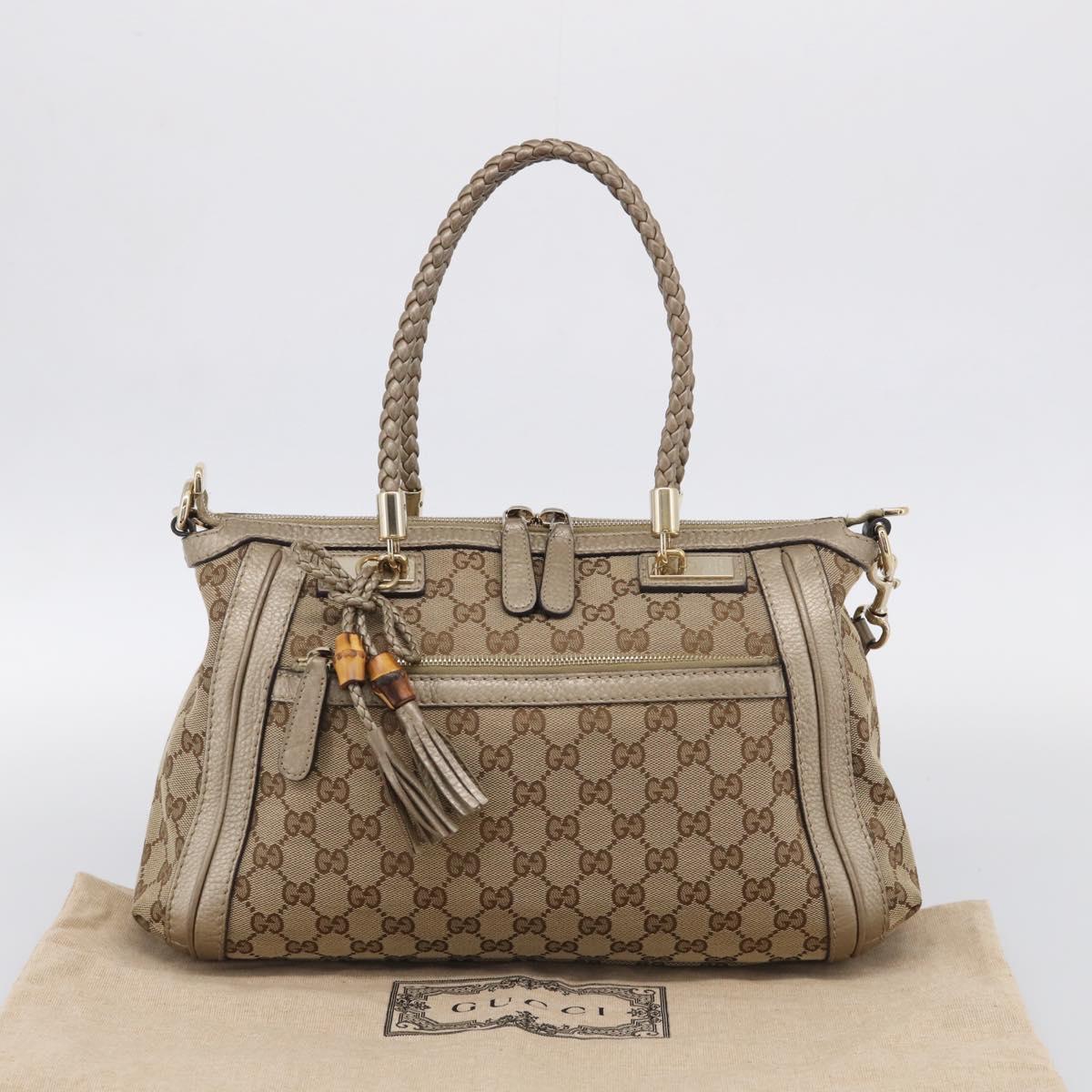 GUCCI GG Canvas Bamboo Hand Bag 2way Beige Gold 282300 Auth 211513V