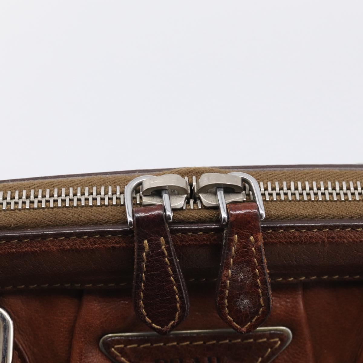 PRADA Tote Bag Leather Brown Silver Auth 211514V