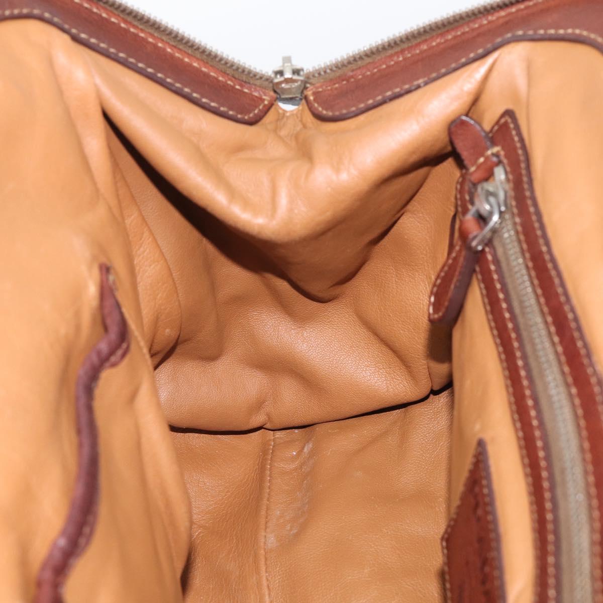 PRADA Tote Bag Leather Brown Silver Auth 211514V