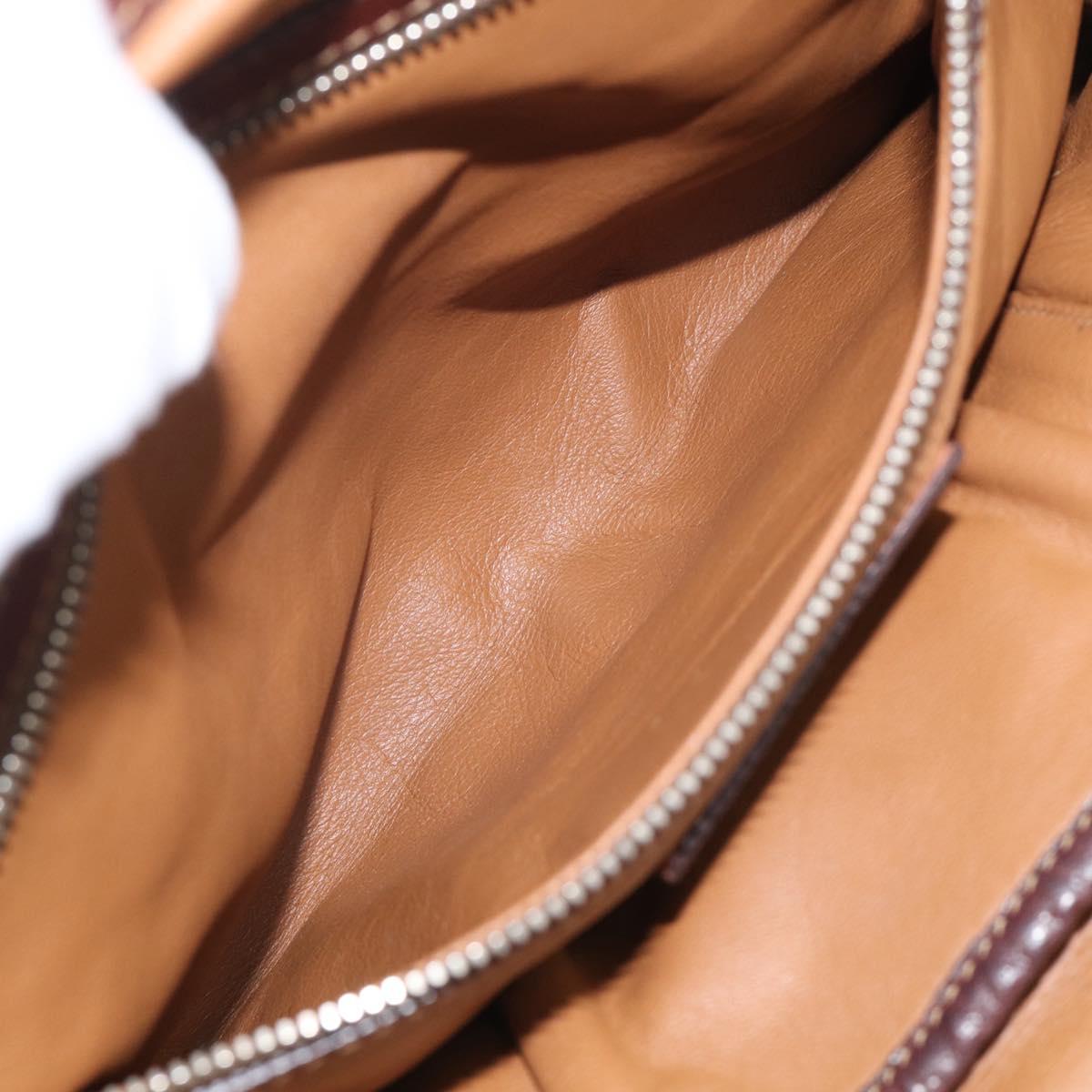 PRADA Tote Bag Leather Brown Silver Auth 211514V
