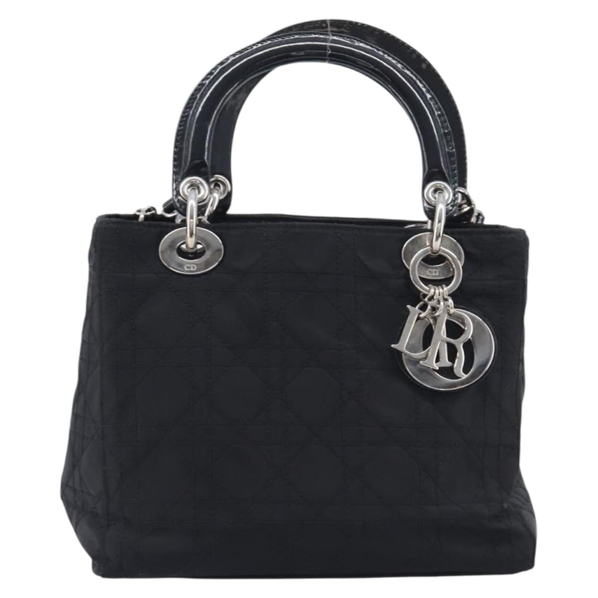 Christian Dior Canage Lady Dior Hand Bag Nylon 2way Black Silver Auth 211516V