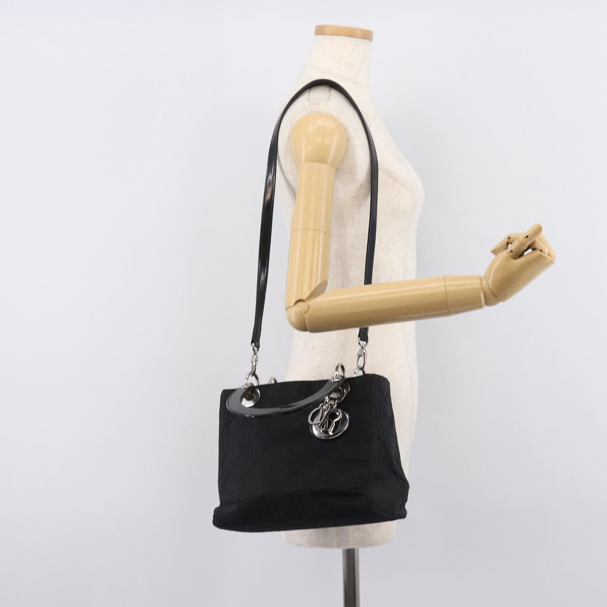 Christian Dior Canage Lady Dior Hand Bag Nylon 2way Black Silver Auth 211516V