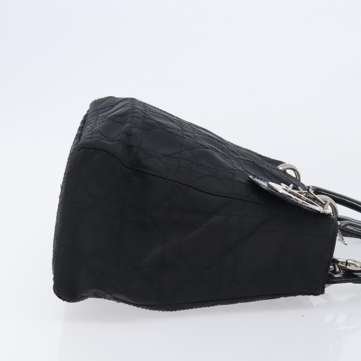 Christian Dior Canage Lady Dior Hand Bag Nylon 2way Black Silver Auth 211516V