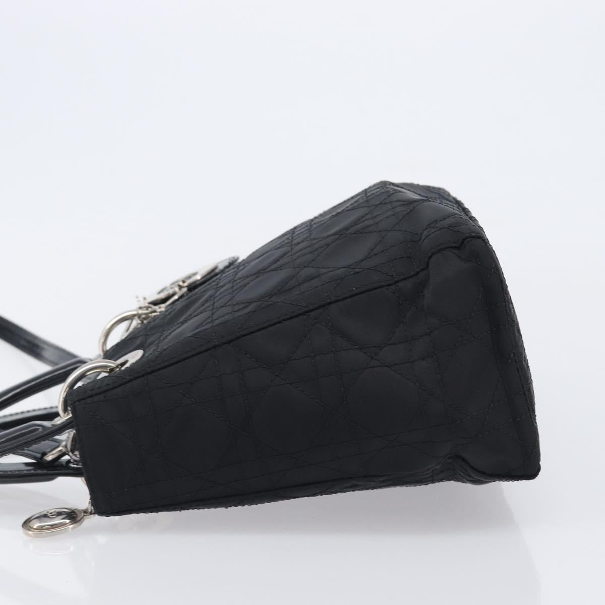 Christian Dior Canage Lady Dior Hand Bag Nylon 2way Black Silver Auth 211516V