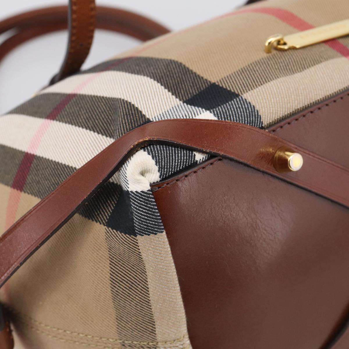 BURBERRY Nova Check Tote Bag Canvas Beige Gold Tone Auth 211518V